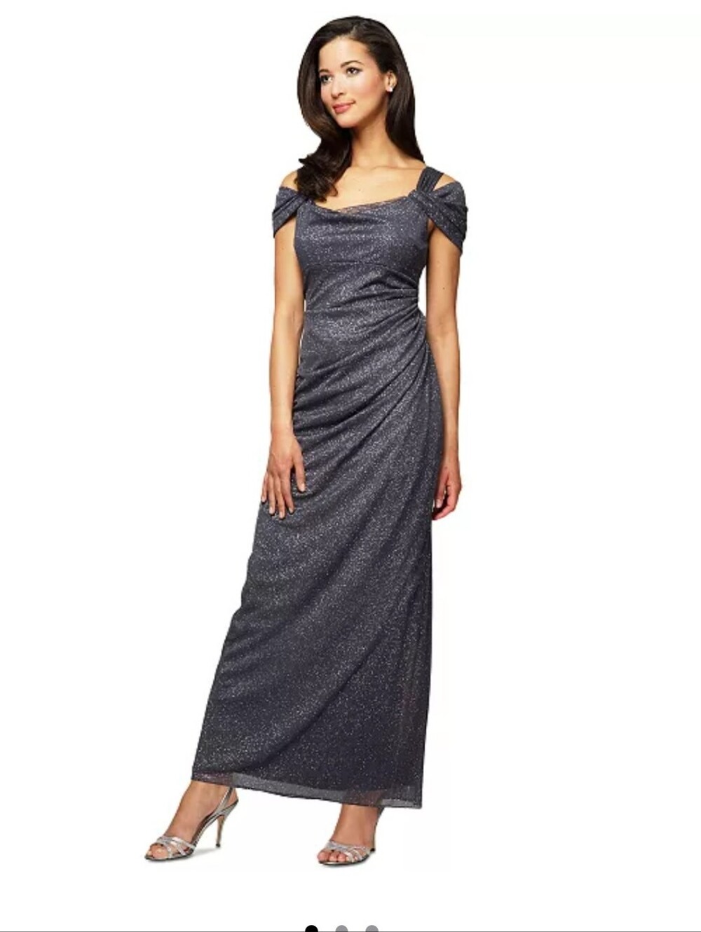 Alex Evenings Glitter Navy Draped Formal Gown 18W Plus Size Evening Dress $209